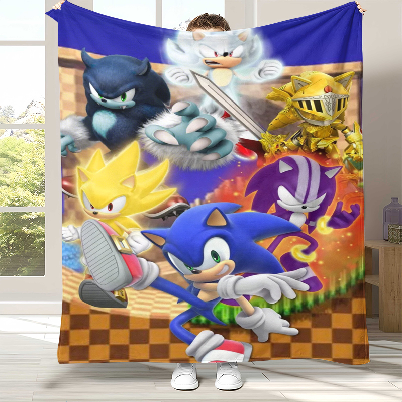 Retro Gaming Lounge - Retro S-Sonic Cartoon Game Flannel Blanket,Ultra