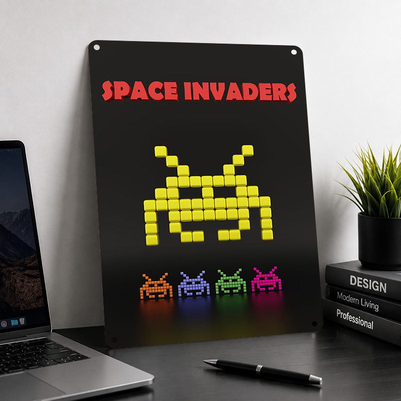 Space Invaders Textured Poster - Retro Gaming Lounge review and price