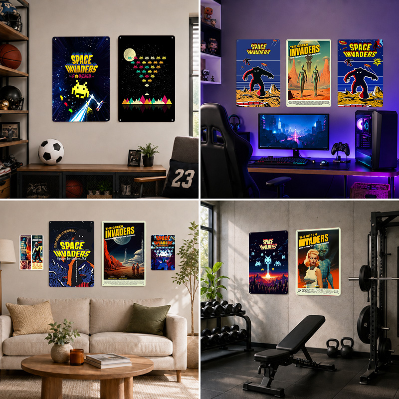Space Invaders Textured Poster - Retro Gaming Lounge review and price